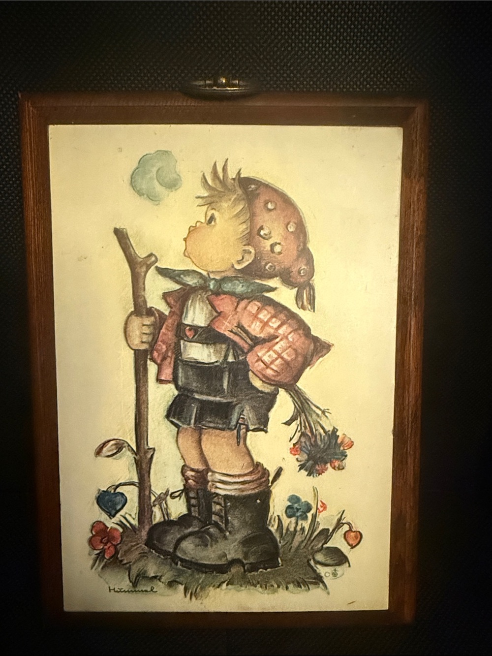 Hummel wooden plaque Boy with Flowers Wall Art OSP